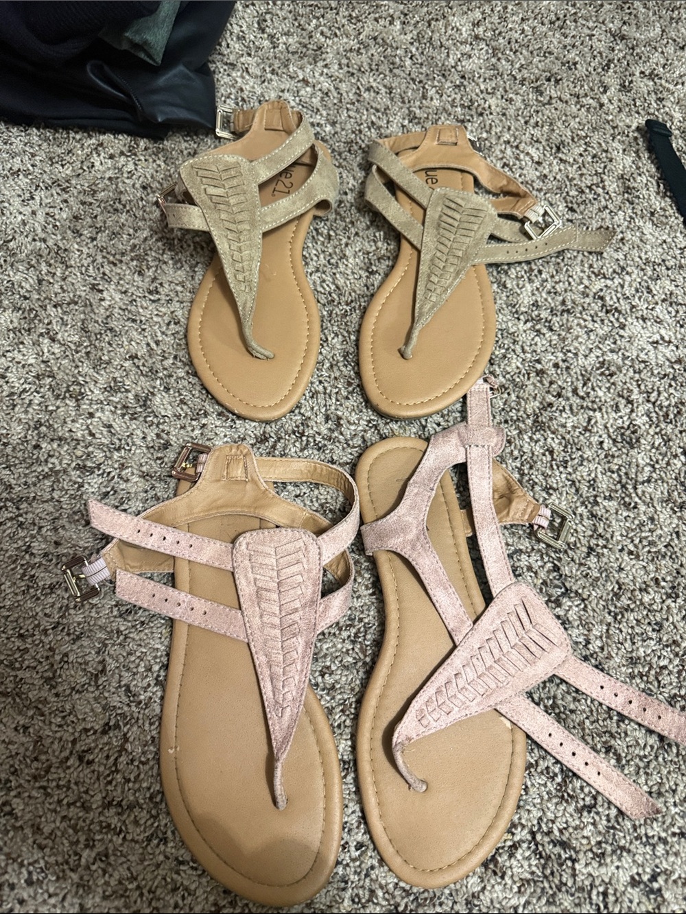 Rue21 Women's Braided T-Strap Sandals in Blush Pink and Beige